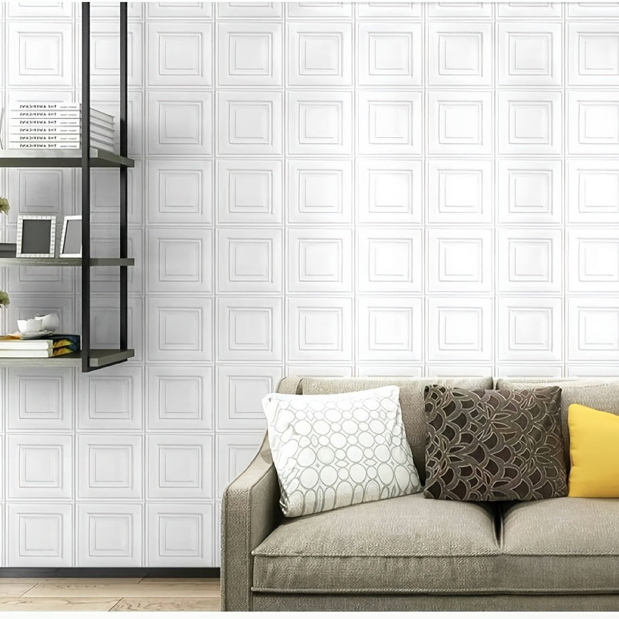 Dalles murales 3D en mousse blanche, lot de 50 caissons
