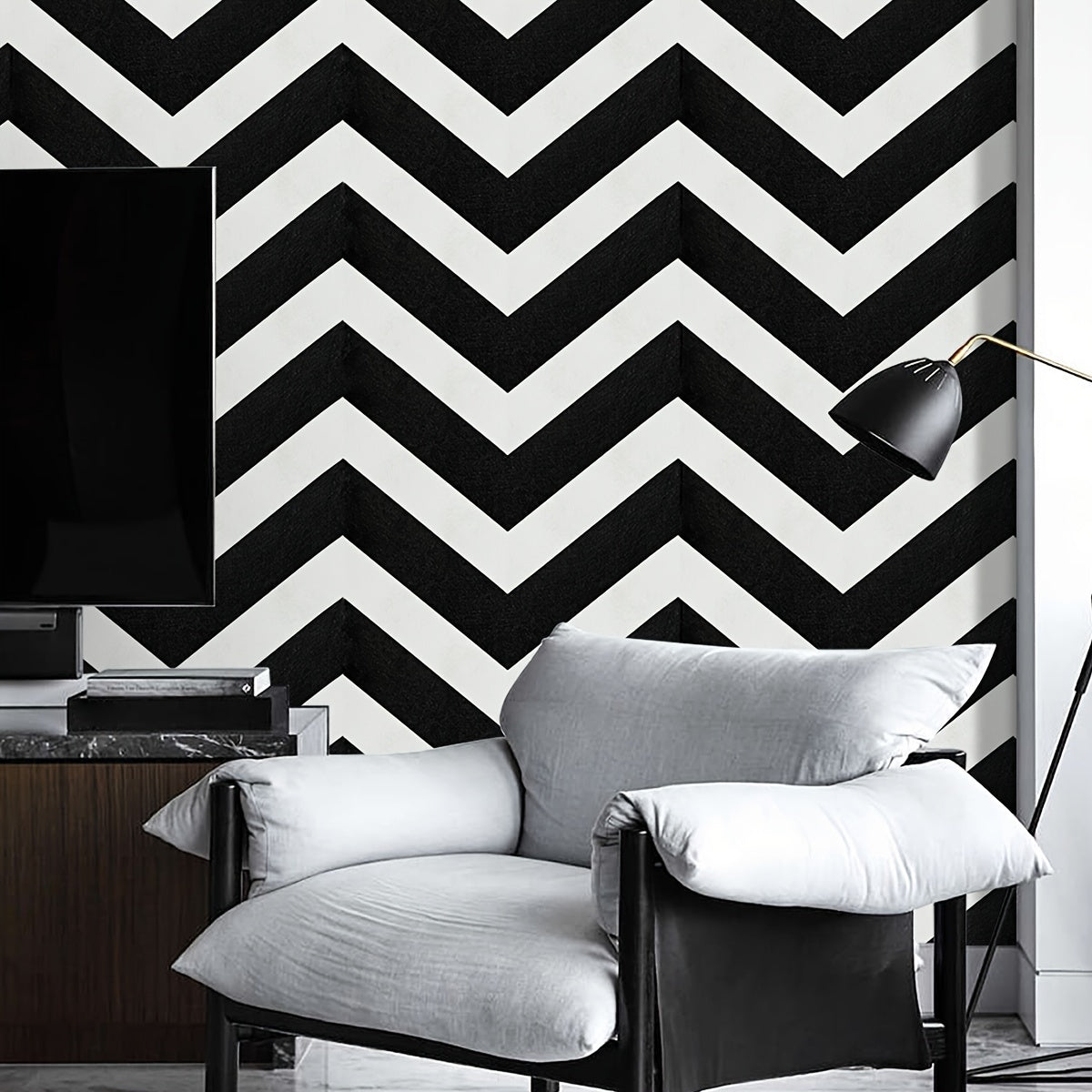 B(Rayures Noires et Blanches en Chevrons)