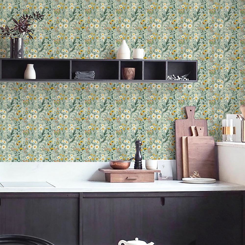 Papier peint adhésif en PVC à motif fleuri ligne contemporaine