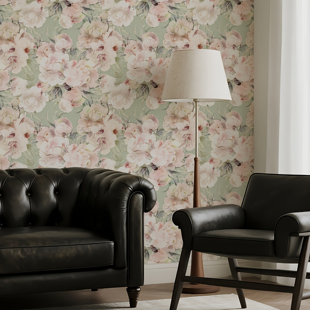 Papier peint adhésif en PVC à motif fleuri hydrofuge pour la chambre amovible, le rouleau