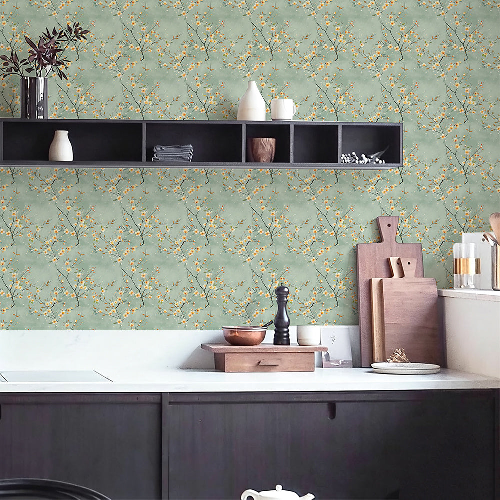 Papier peint adhésif en PVC à motif fleuri pour la cuisine amovible de 1 mm