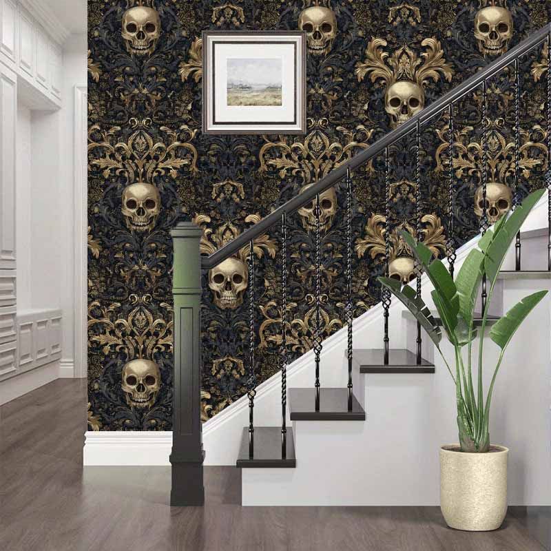 Papier peint adhésif en PVC à motif damassé style baroque à raccord libre