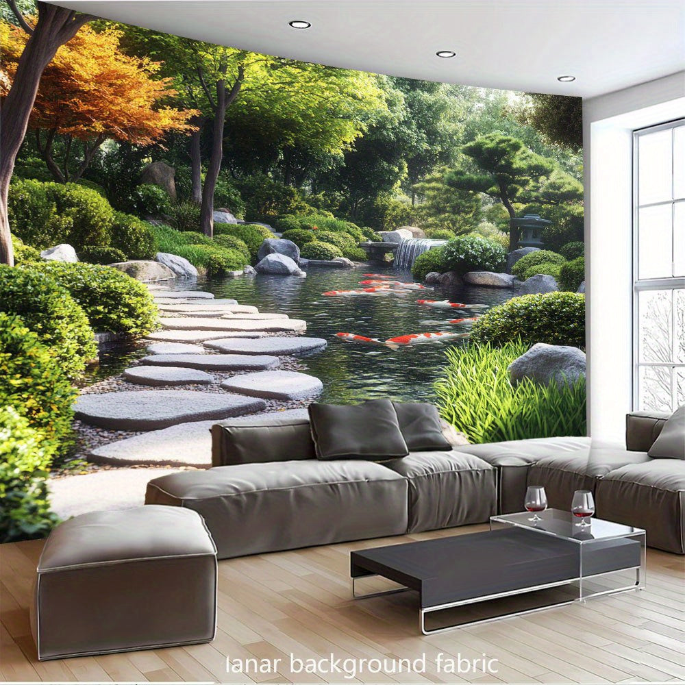 Papier peint textile style japonais, rendu sur un mur