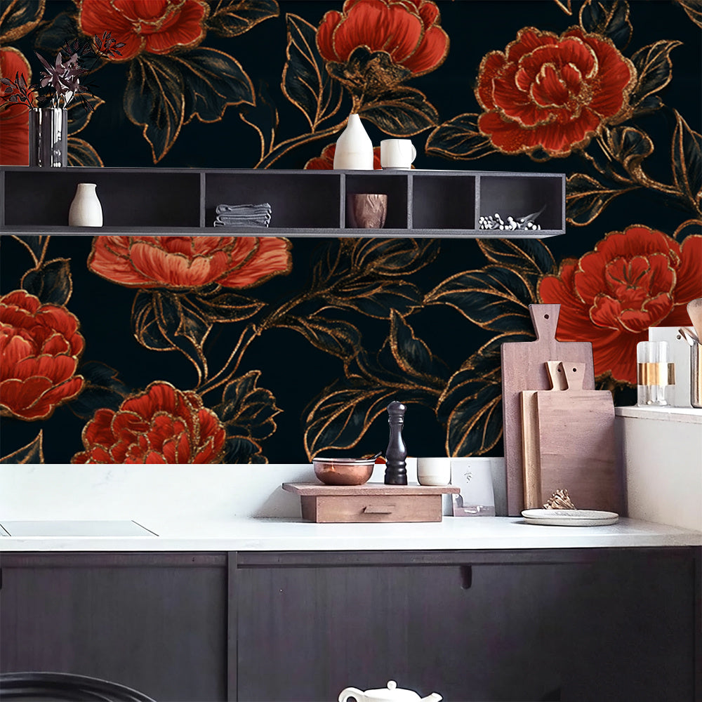 Papier peint adhésif en PVC à motif fleuri en panneau pour la cuisine