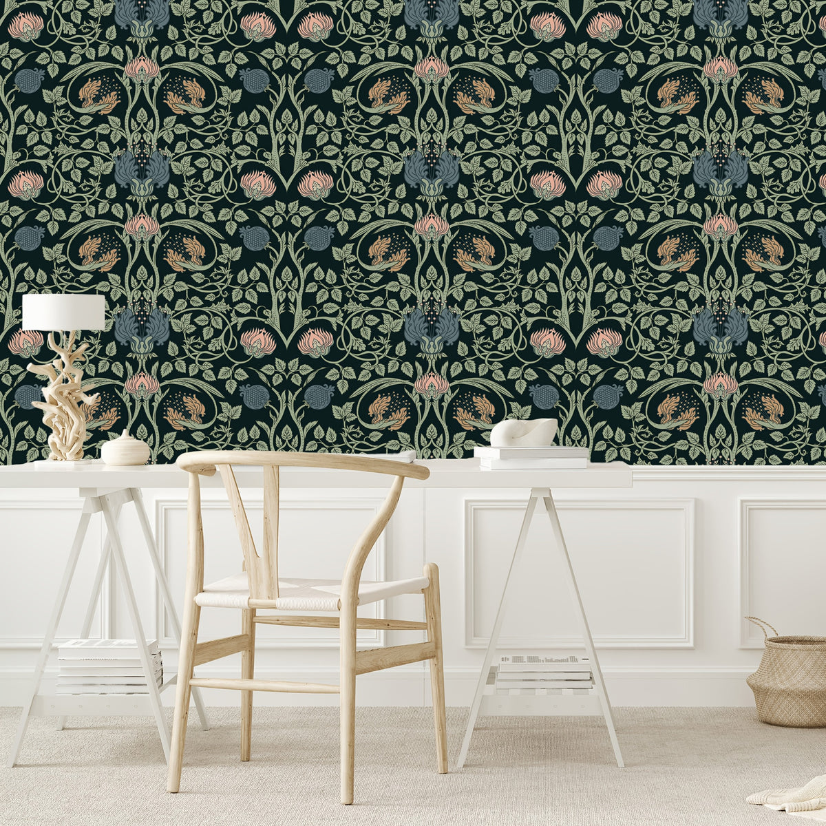 Papier peint adhésif en PVC à motif fleuri allure vintage amovible