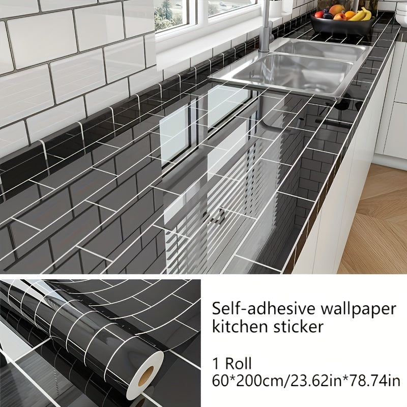 Papier peint adhésif en PVC effet brique pour la cuisine amovible — matière : PVC