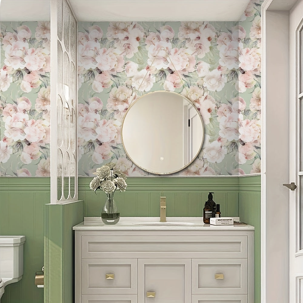 Papier peint adhésif en PVC à motif fleuri hydrofuge pour la chambre amovible, mise en situation