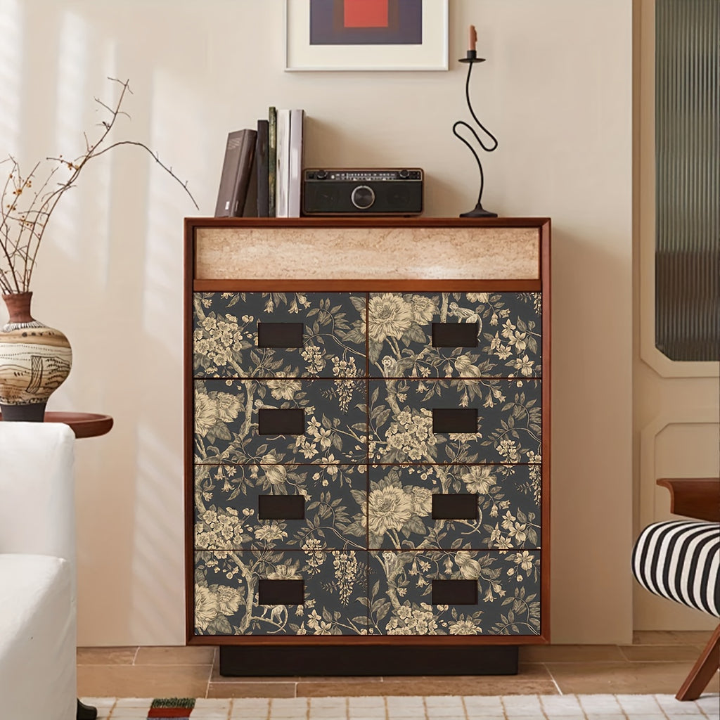 Papier peint adhésif en PVC à motif fleuri allure vintage hydrofuge amovible, détail du motif