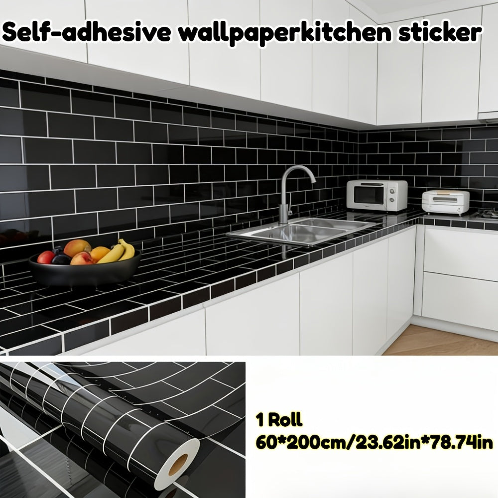 Papier peint adhésif en PVC effet brique pour la cuisine amovible, mise en situation