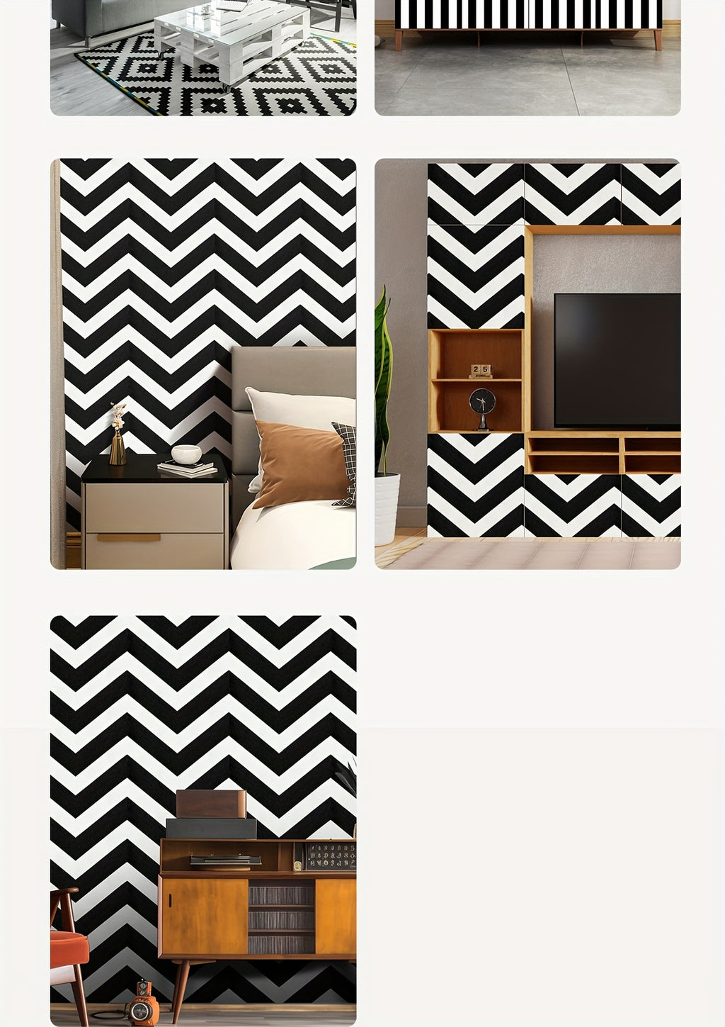 Papier peint noir et blanc, quatre longueurs, deux motifs