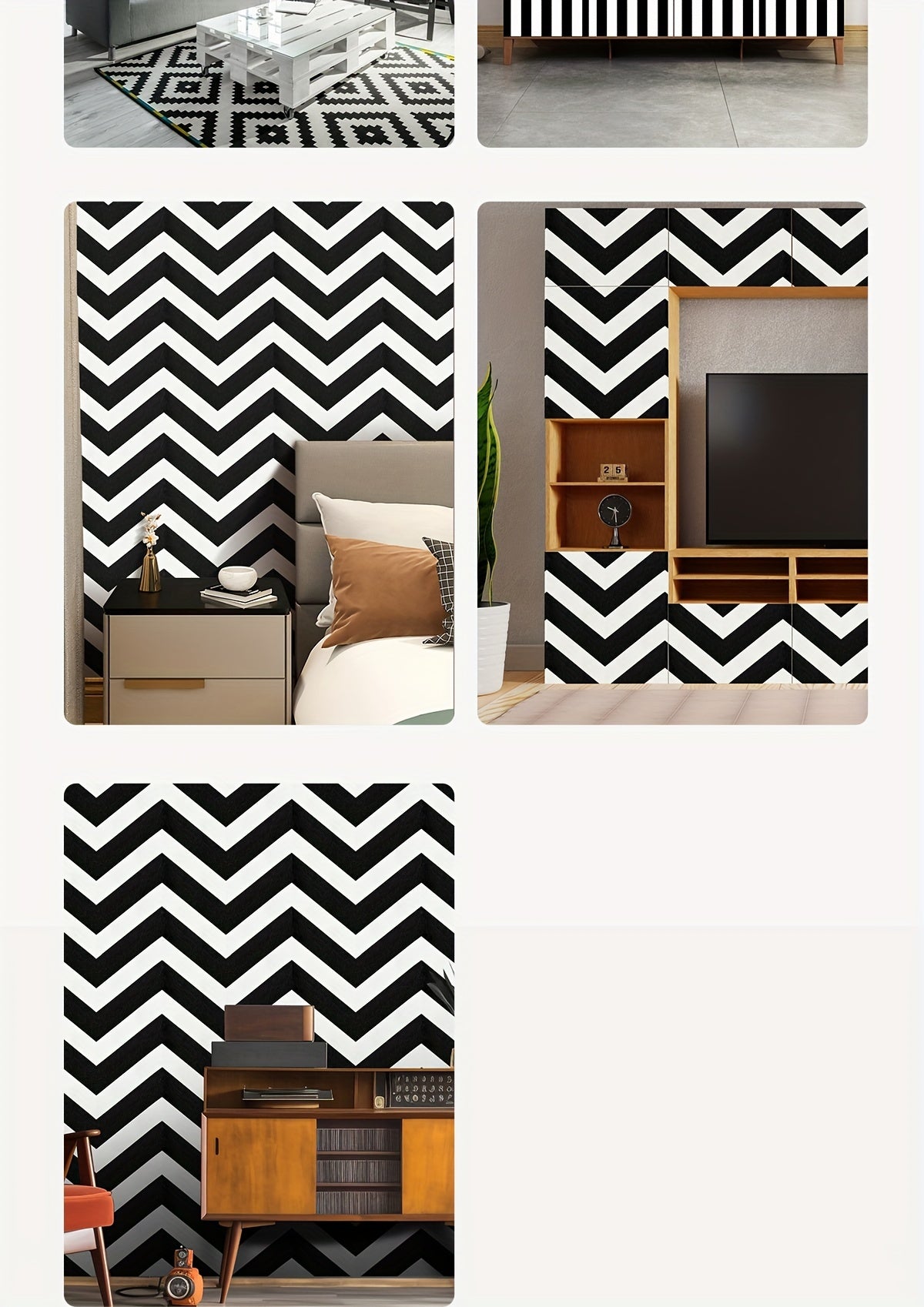 Papier peint noir et blanc, quatre longueurs, deux motifs