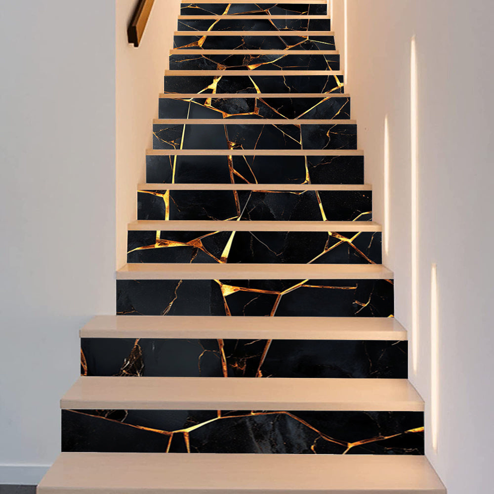 Marbre noir et or pour contremarches d'escalier, lot de 13