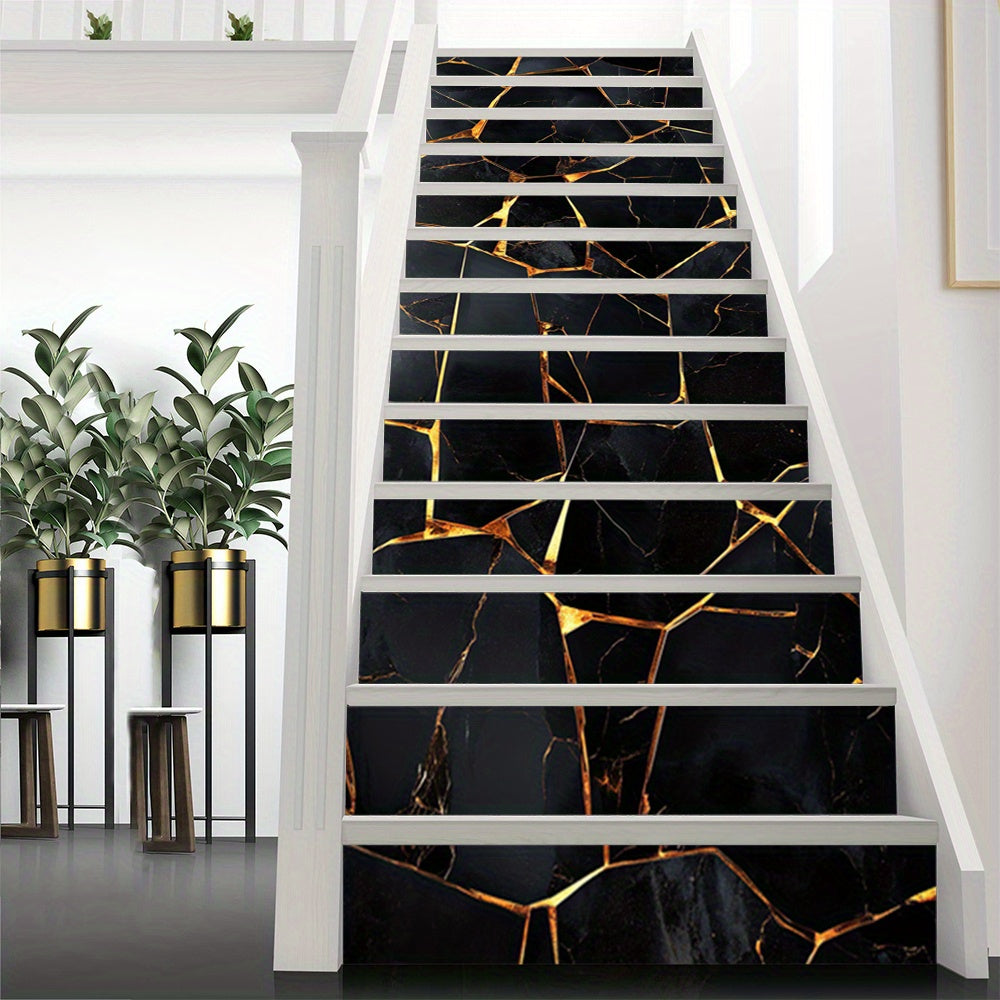 Marbre noir et or pour contremarches d'escalier, lot de 13