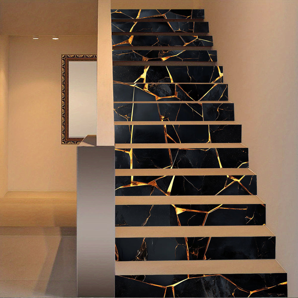 Marbre noir et or pour contremarches d'escalier, lot de 13