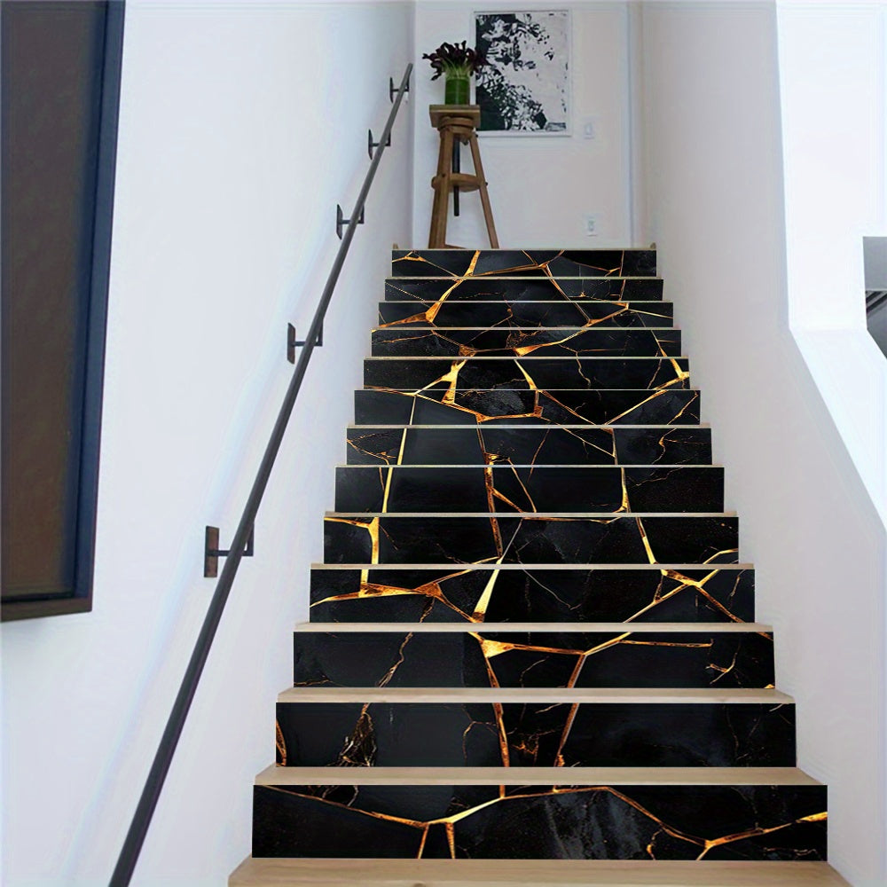 Marbre noir et or pour contremarches d'escalier, lot de 13