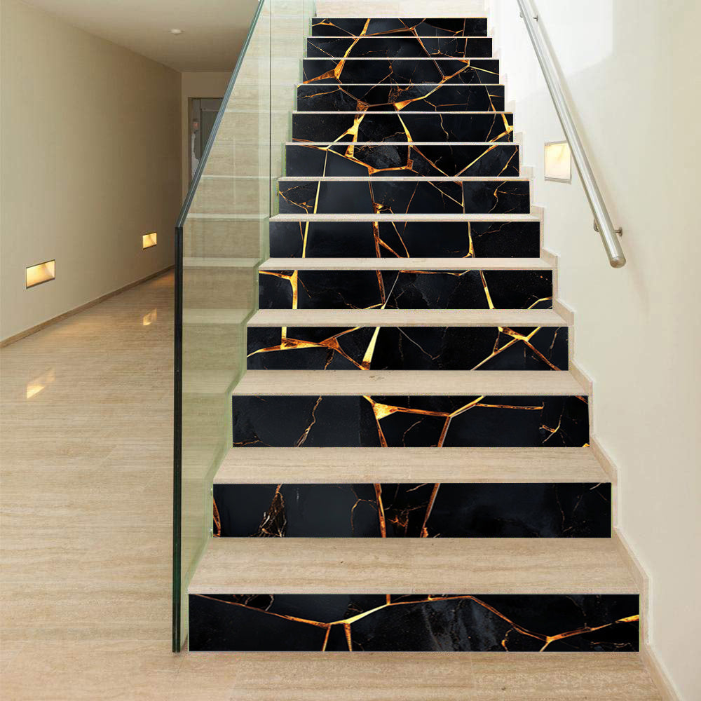 Marbre noir et or pour contremarches d'escalier, lot de 13