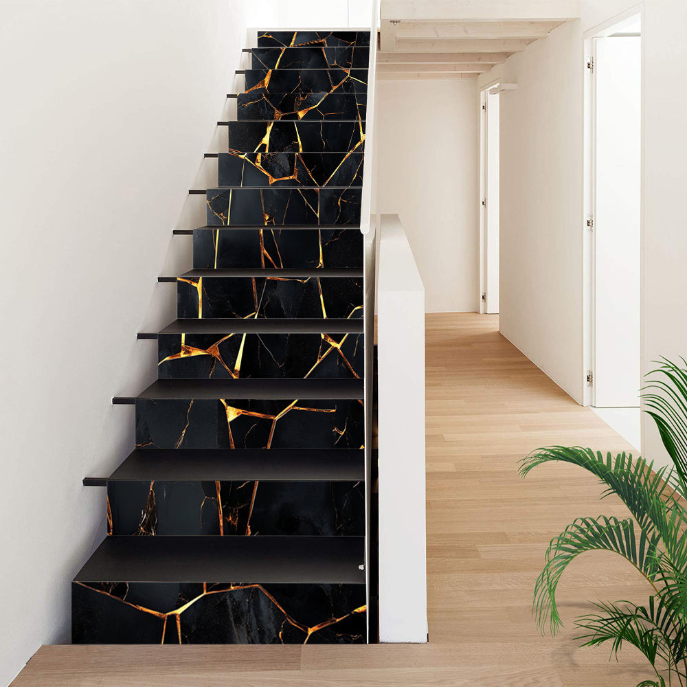Marbre noir et or pour contremarches d'escalier, lot de 13