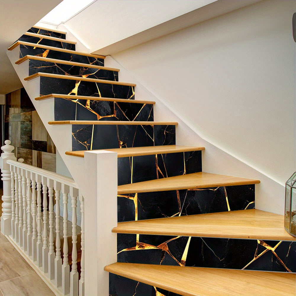Marbre noir et or pour contremarches d'escalier, lot de 13