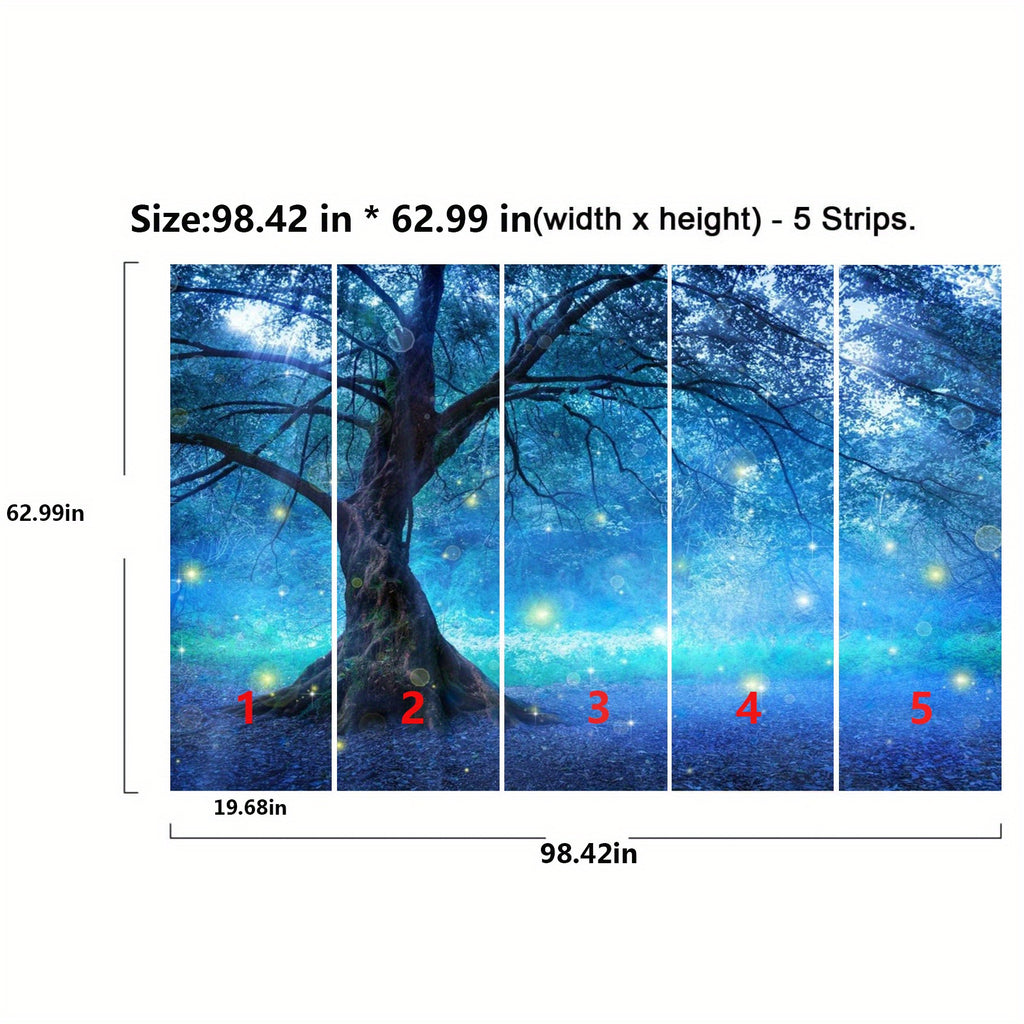Papier peint panoramique arbre féérique en forêt bleu nuit