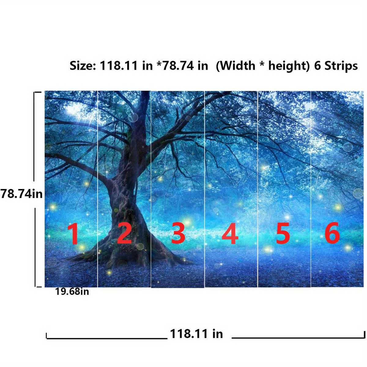 Papier peint panoramique arbre féérique en forêt bleu nuit