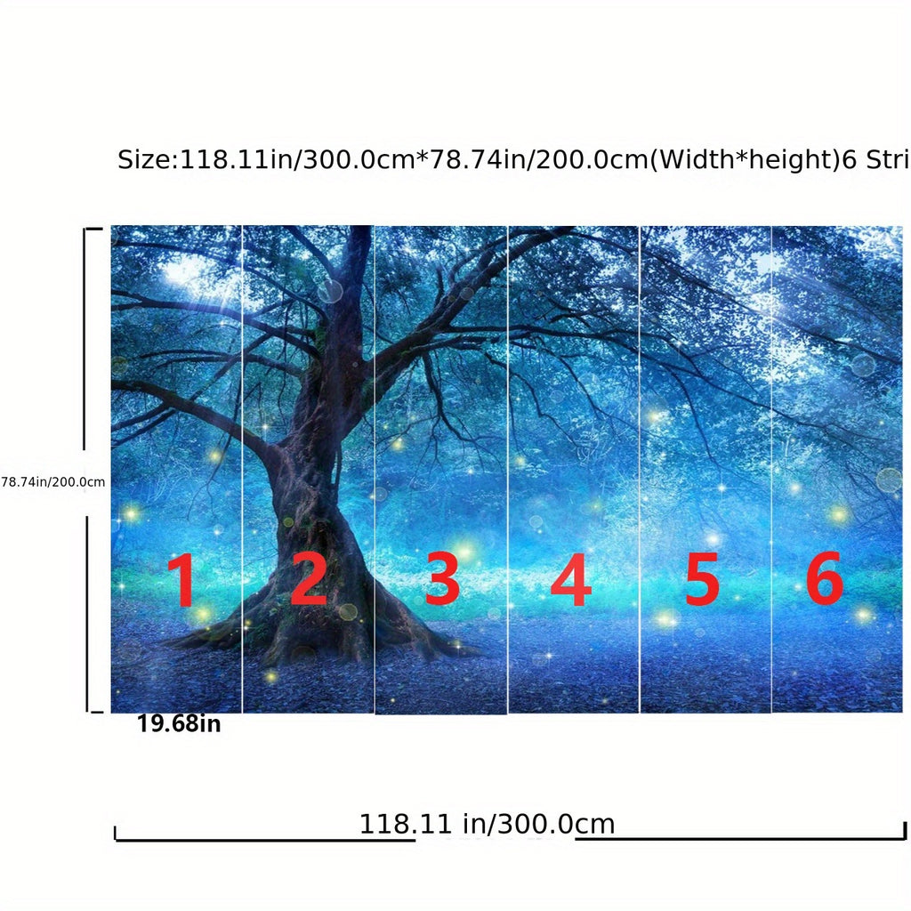 Papier peint panoramique arbre féérique en forêt bleu nuit