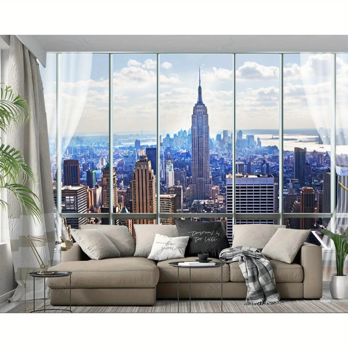 Papier peint panoramique baie vitrée sur gratte-ciel, 274 cm