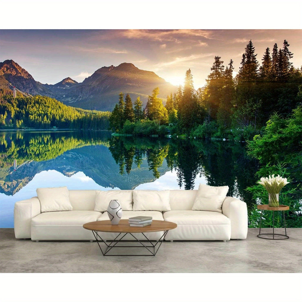 Papier peint panoramique lac de montagne au soleil levant