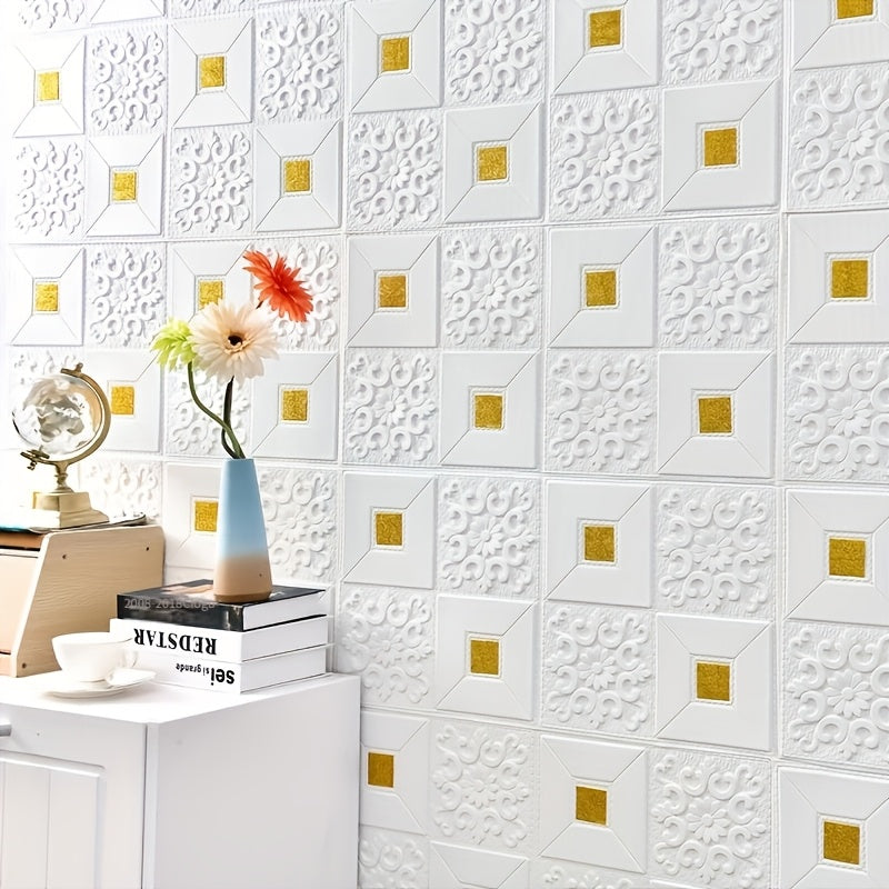 Papier peint 3D blanc damassé, lot de 50 dalles de plafond