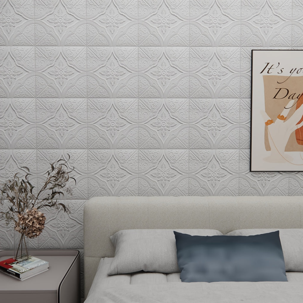 Papier peint 3D blanc quatre-feuilles en mousse XPE 3 mm
