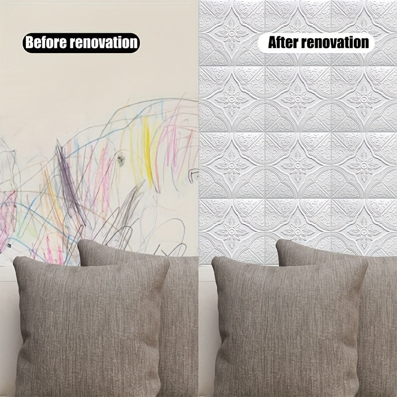 Papier peint 3D blanc quatre-feuilles en mousse XPE 3 mm