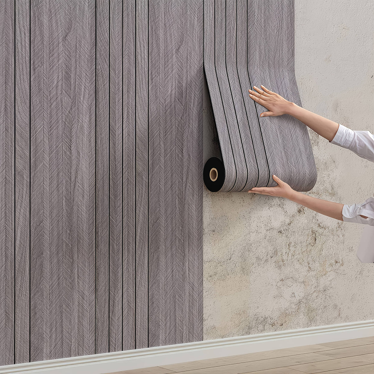 Papier peint 3D en mousse effet lattes de bois, cinq coloris