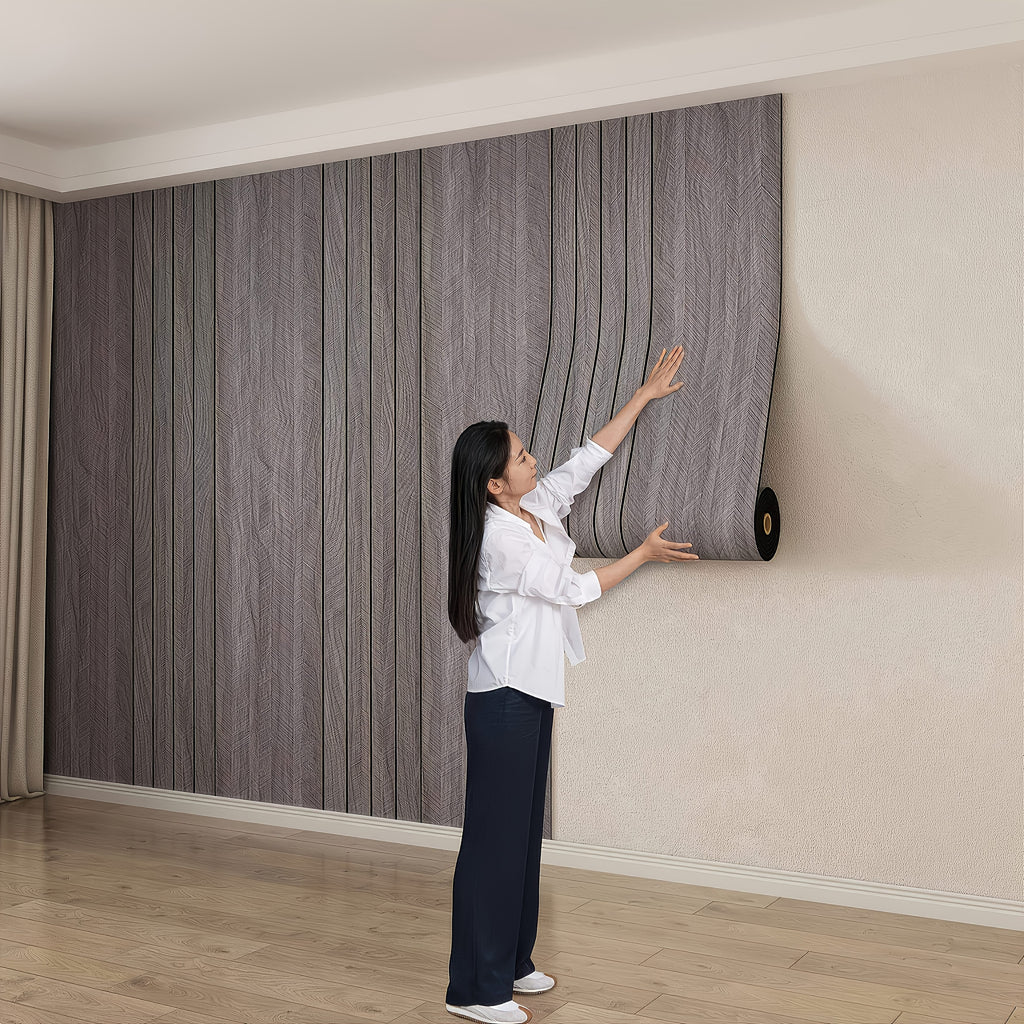 Papier peint 3D en mousse effet lattes de bois, cinq coloris