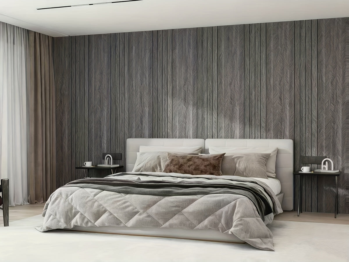 Papier peint 3D en mousse effet lattes de bois, cinq coloris