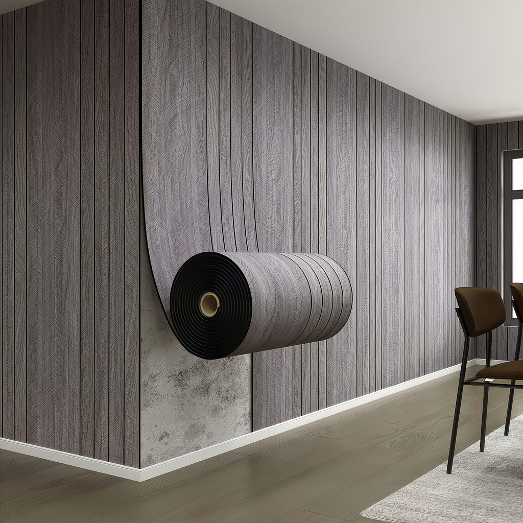 Papier peint 3D en mousse effet lattes de bois, cinq coloris