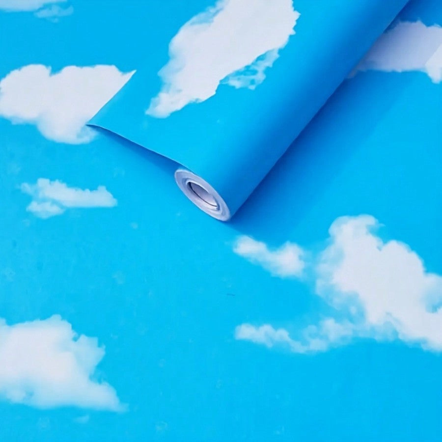 Papier peint adhésif ciel d'été, nuages blancs sur fond azur