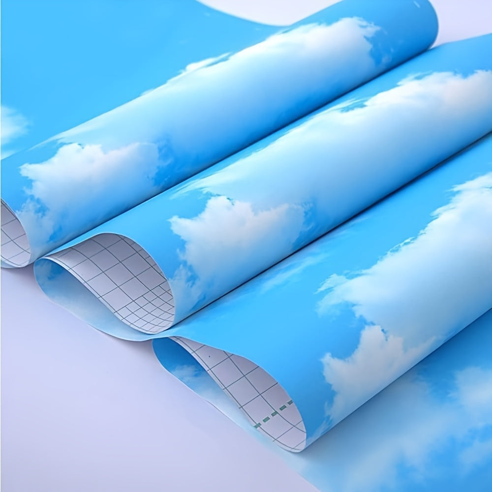 Papier peint adhésif ciel d'été, nuages blancs sur fond azur