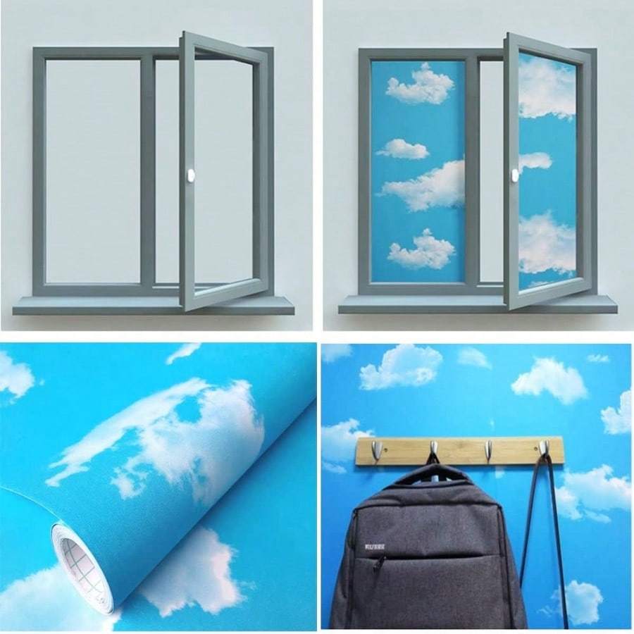 Papier peint adhésif ciel d'été, nuages blancs sur fond azur