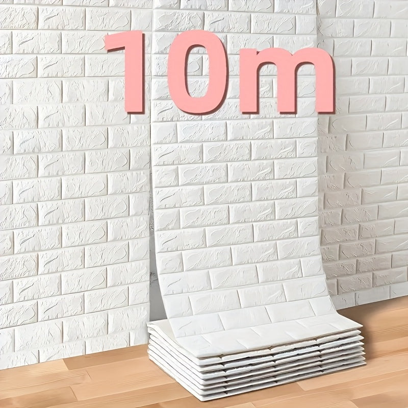 Papier peint adhésif brique blanche 3D, rouleau 10 mètres