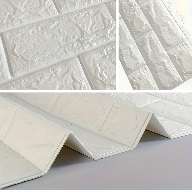 Papier peint adhésif brique blanche 3D, rouleau 10 mètres