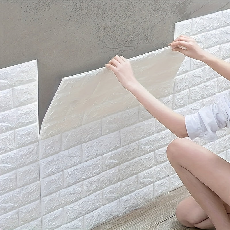 Papier peint adhésif brique blanche 3D, rouleau 10 mètres