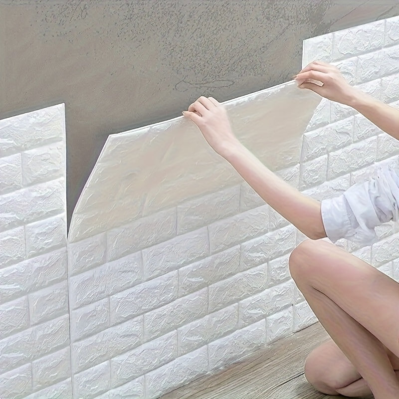 Papier peint adhésif brique blanche 3D, rouleau 10 mètres