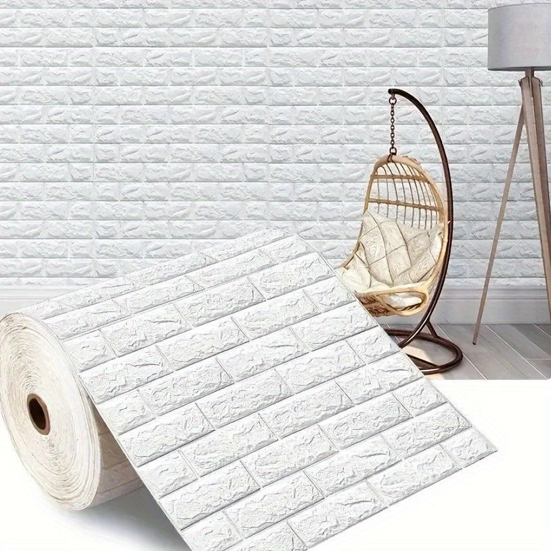 Papier peint adhésif brique blanche 3D, rouleau 10 mètres