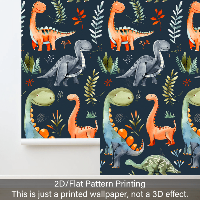 Papier peint adhésif dinosaures aquarellés sur bleu nuit