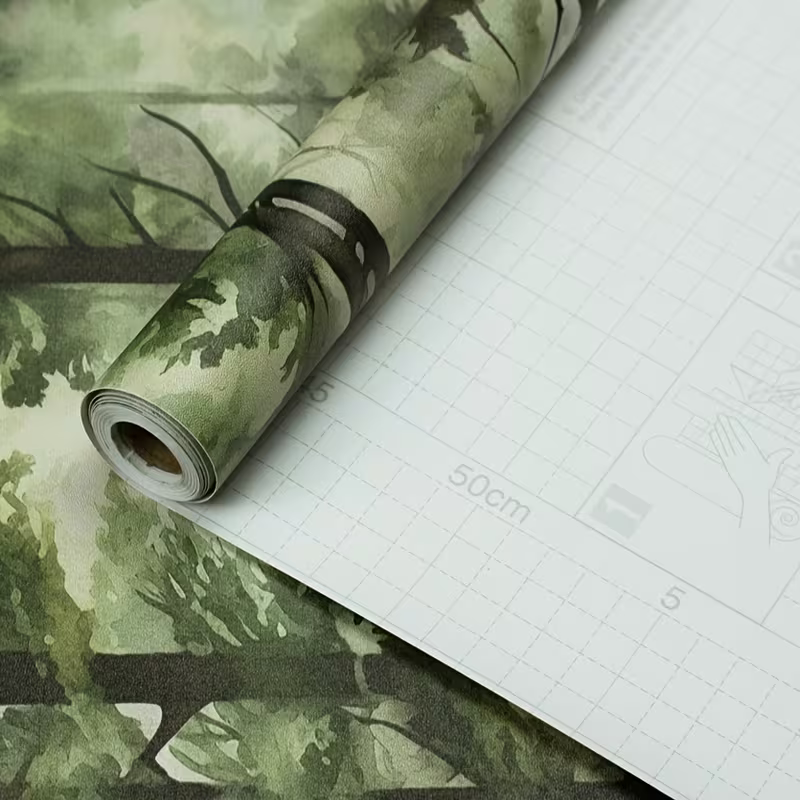 Papier peint adhésif forêt, sapins aquarelle pour le salon