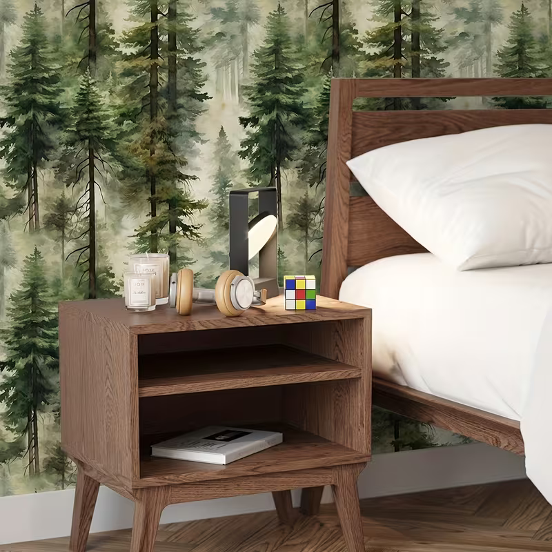 Papier peint adhésif forêt, sapins aquarelle pour le salon