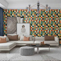 Papier peint adhésif à motif géométrique allure vintage pour le salon