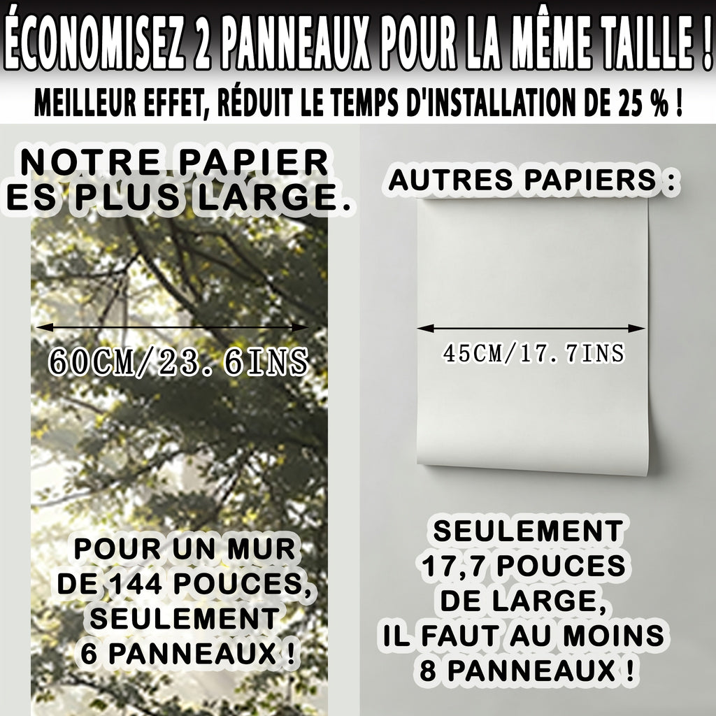 Papier peint adhésif forêt brumeuse et rayons de soleil