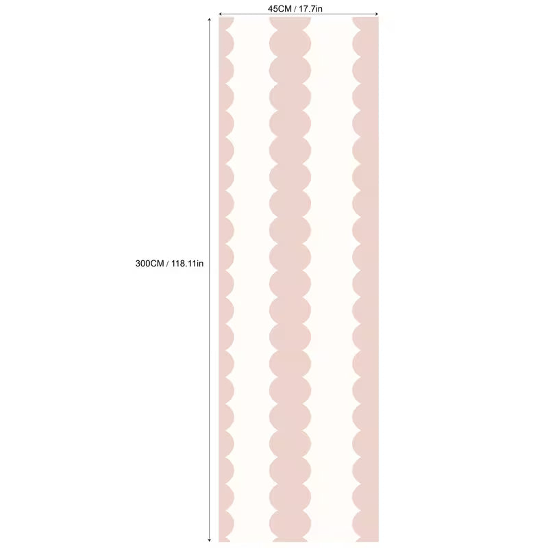 Papier peint adhésif rayé rose poudré, motif festonné doux