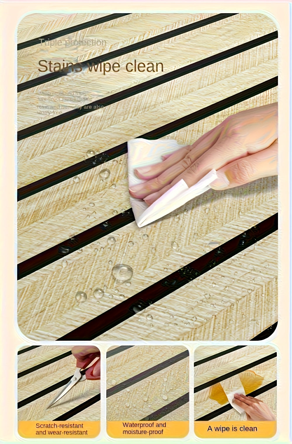Papier peint bois relief 3 mm adhésif, 3 rouleaux 40x300 cm
