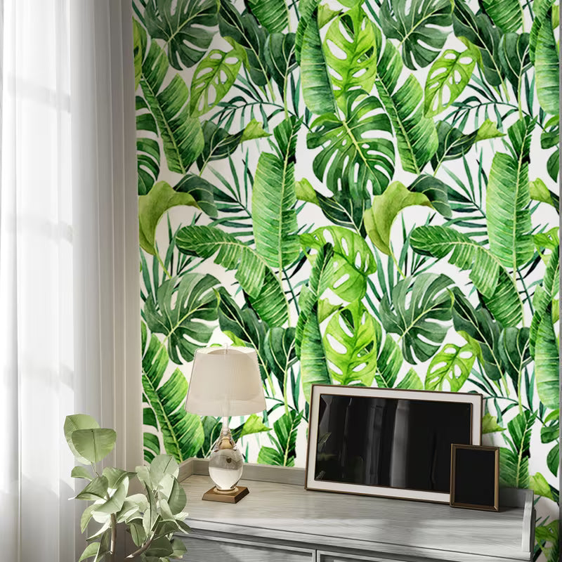 Papier peint adhésif tropical, feuillage vert pour le salon Image